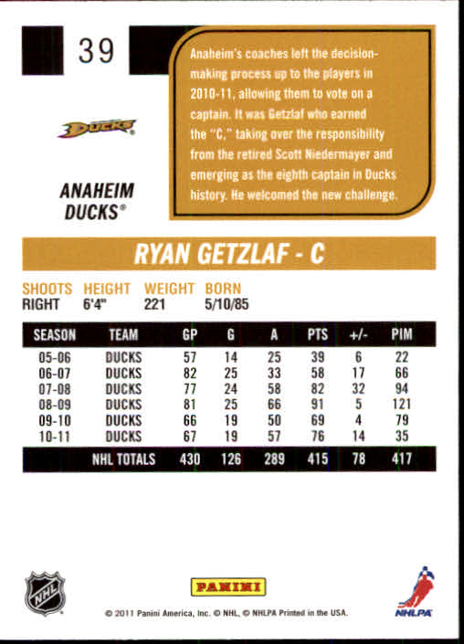 2011-12 Score #39 Ryan Getzlaf back image
