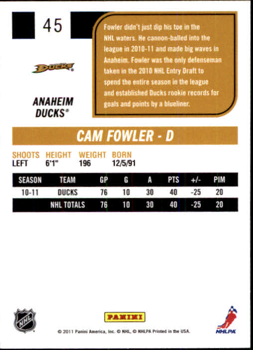 2011-12 Score #45 Cam Fowler back image