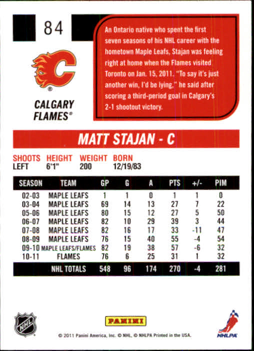 2011-12 Score #84 Matt Stajan back image