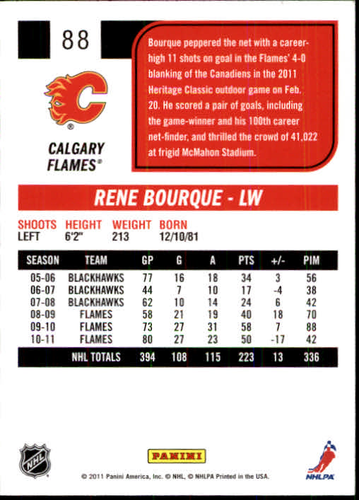 2011-12 Score #88 Rene Bourque back image
