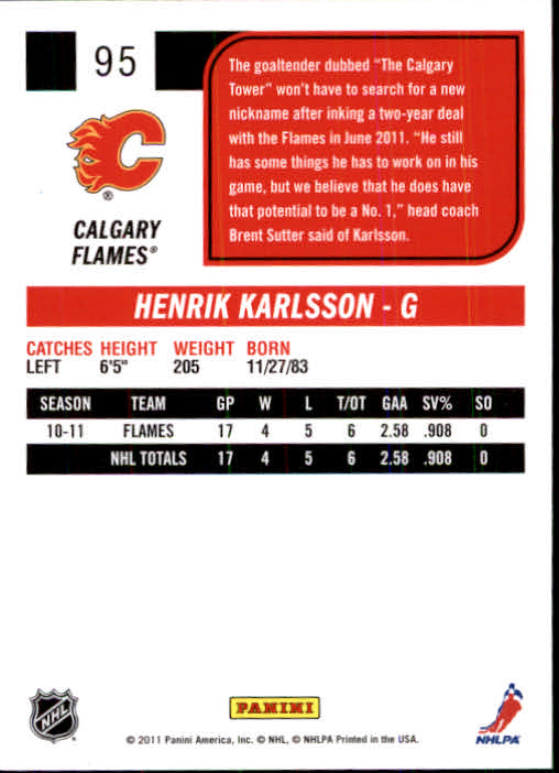 2011-12 Score #95 Henrik Karlsson back image