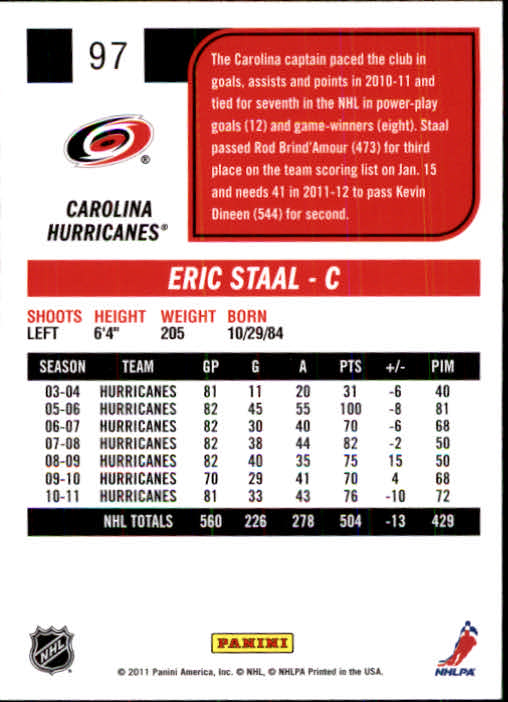 2011-12 Score #97 Eric Staal back image