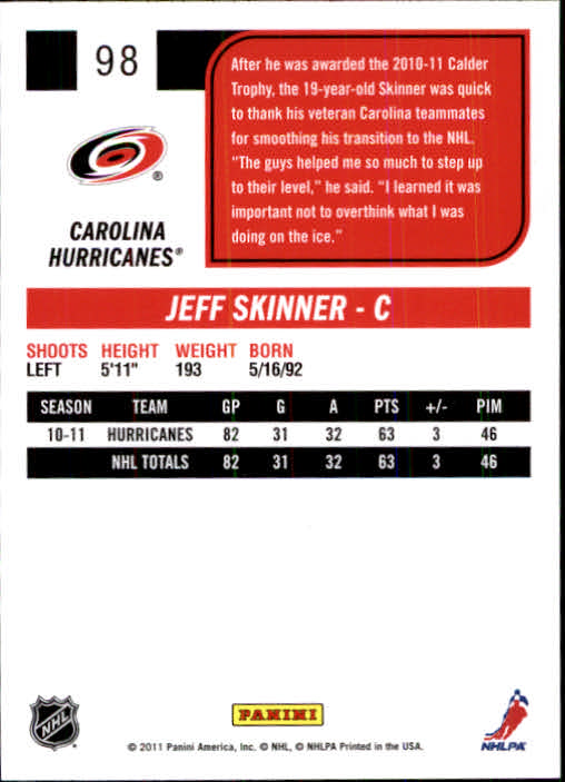 2011-12 Score #98 Jeff Skinner back image