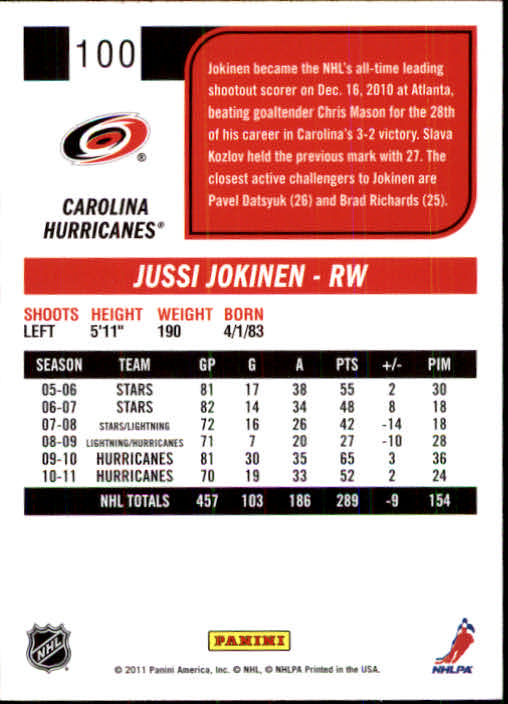 2011-12 Score #100 Jussi Jokinen back image