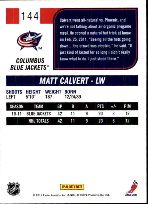 2011-12 Score #144 Matt Calvert back image