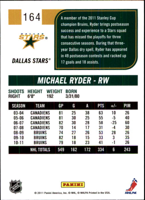 2011-12 Score #164 Michael Ryder back image