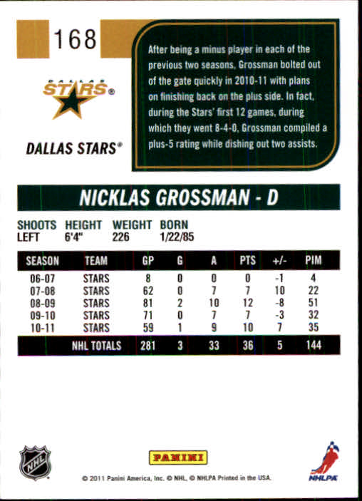 2011-12 Score #168 Nicklas Grossman back image