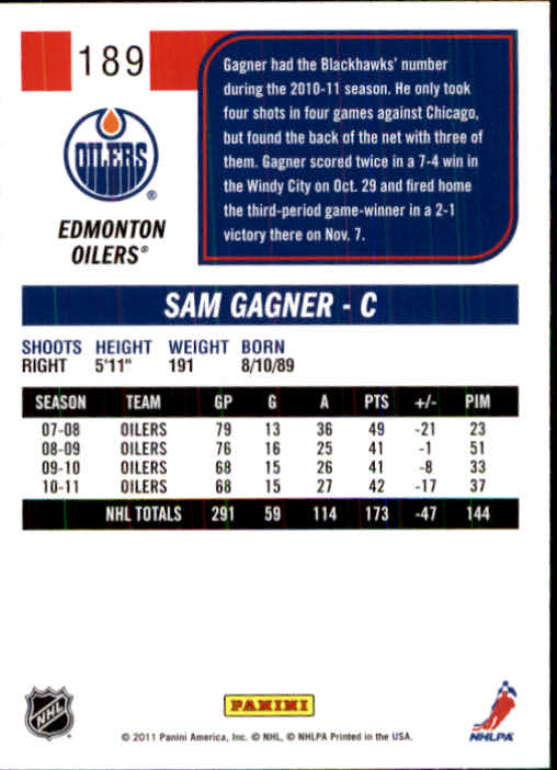 2011-12 Score #189 Sam Gagner back image