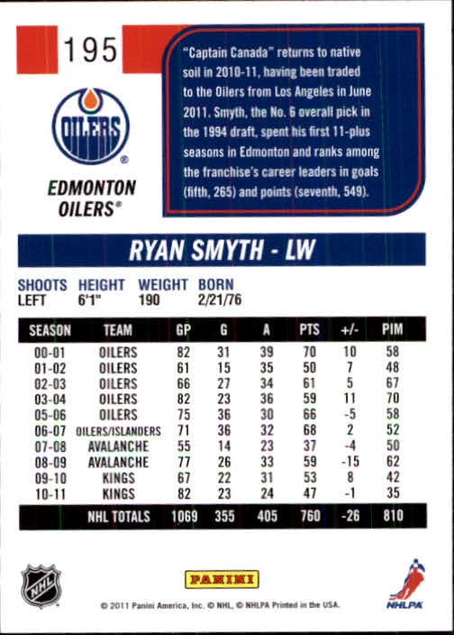 2011-12 Score #195 Ryan Smyth back image