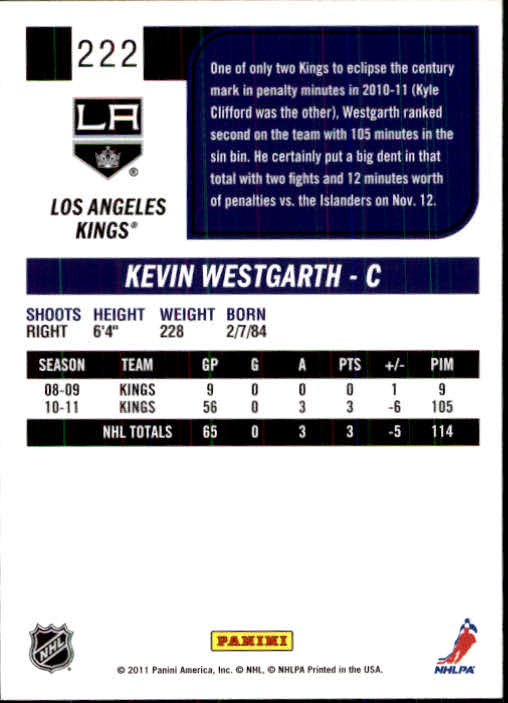 2011-12 Score #222 Kevin Westgarth back image