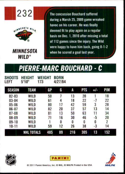 2011-12 Score #232 Pierre-Marc Bouchard back image