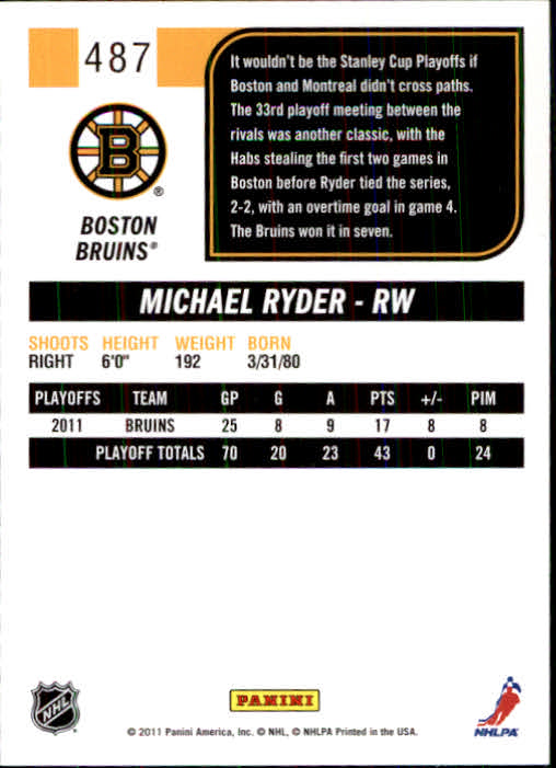 2011-12 Score #487 Michael Ryder HL back image