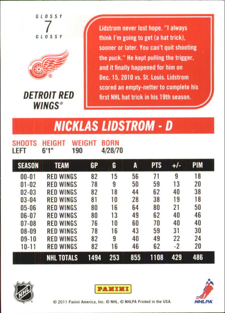 2011-12 Score Glossy #7 Nicklas Lidstrom SH back image