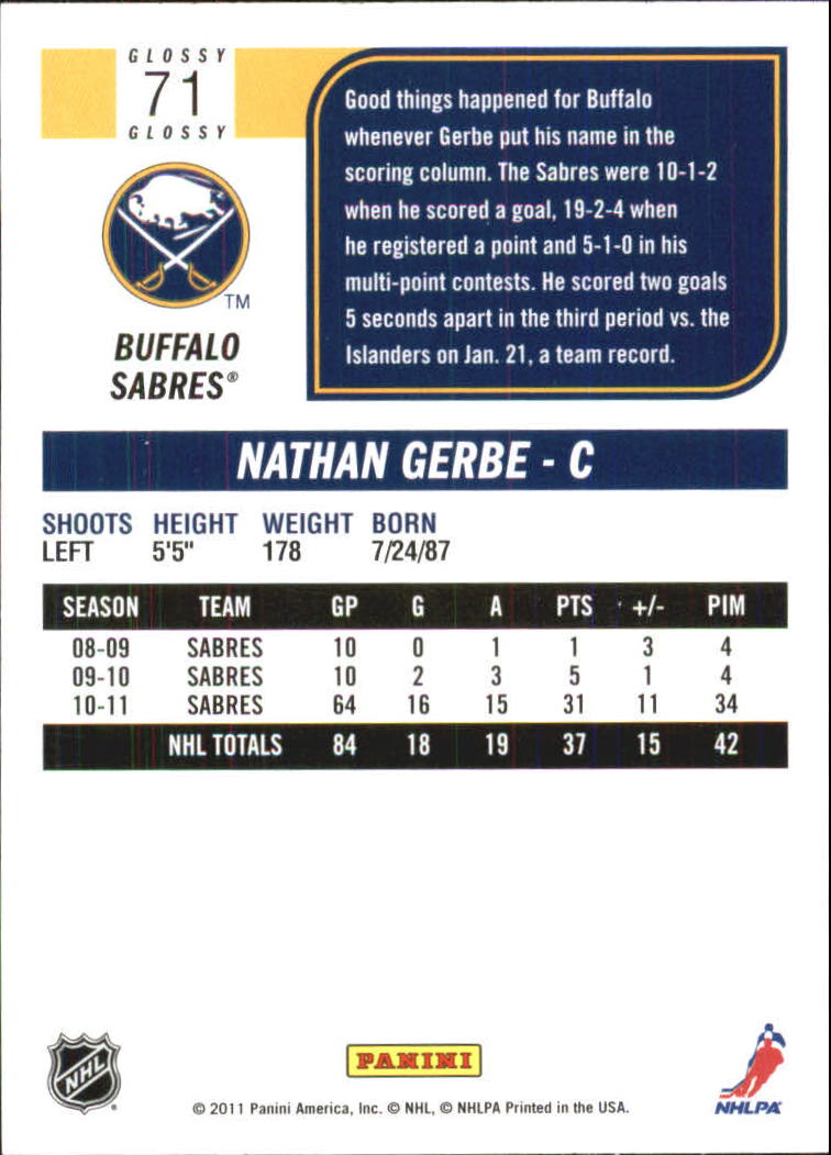 2011-12 Score Glossy #71 Nathan Gerbe back image