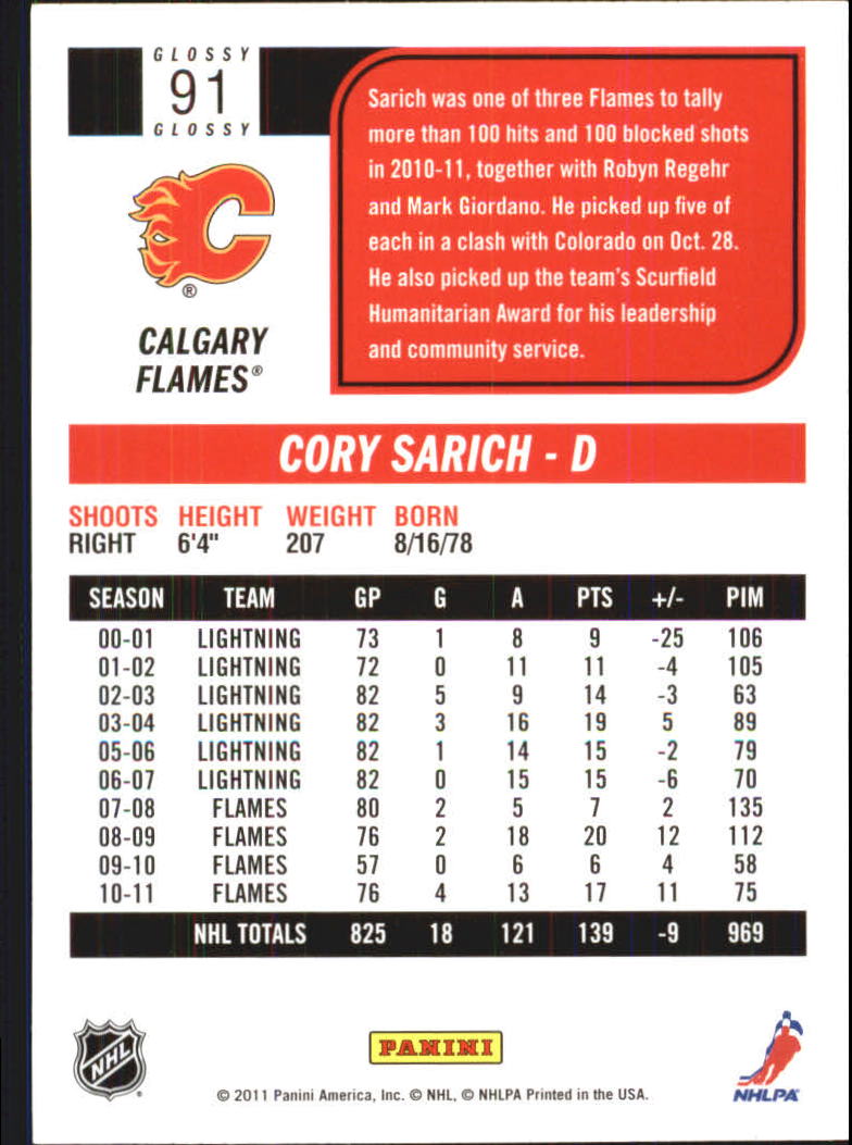 2011-12 Score Glossy #91 Cory Sarich back image