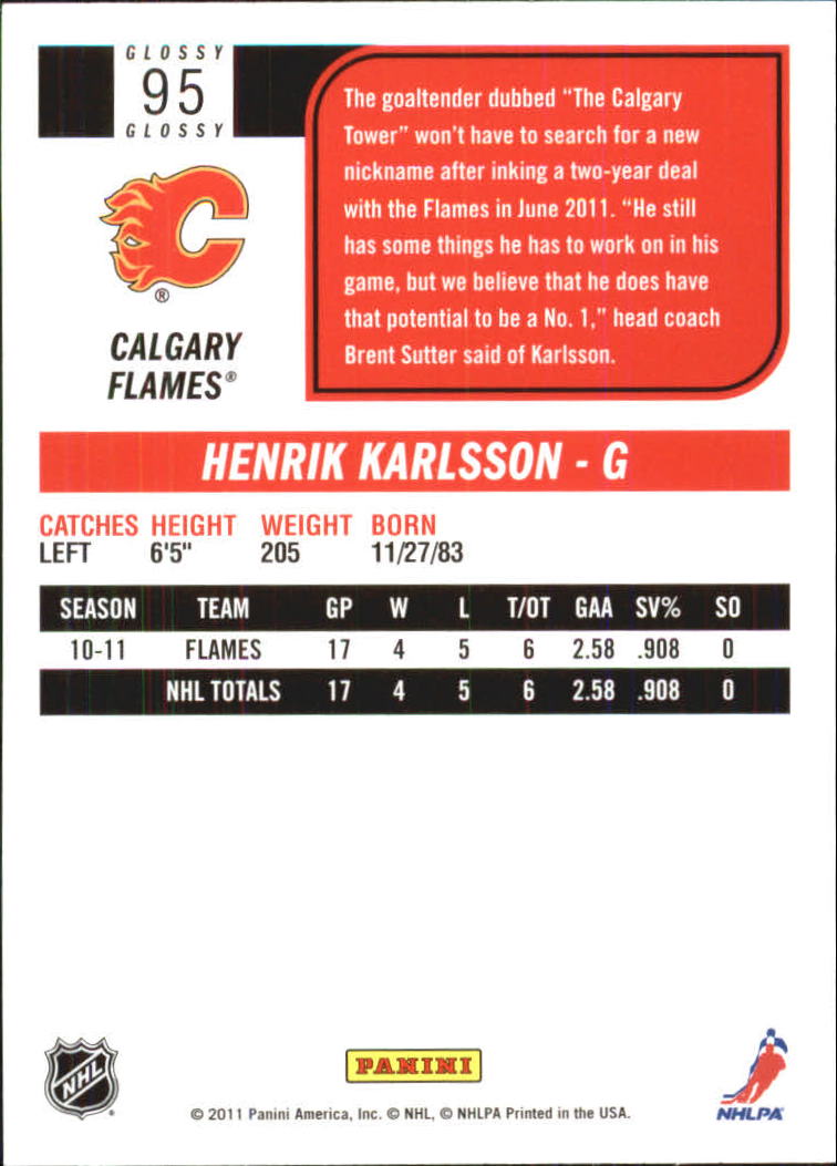 2011-12 Score Glossy #95 Henrik Karlsson back image