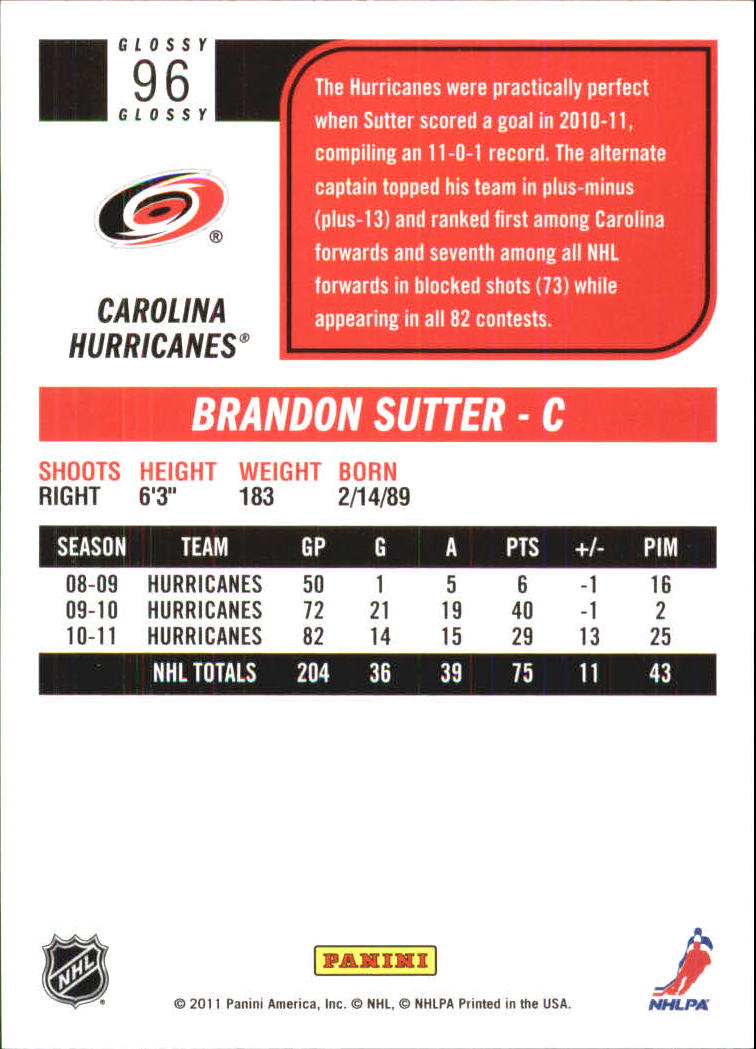 2011-12 Score Glossy #96 Brandon Sutter back image
