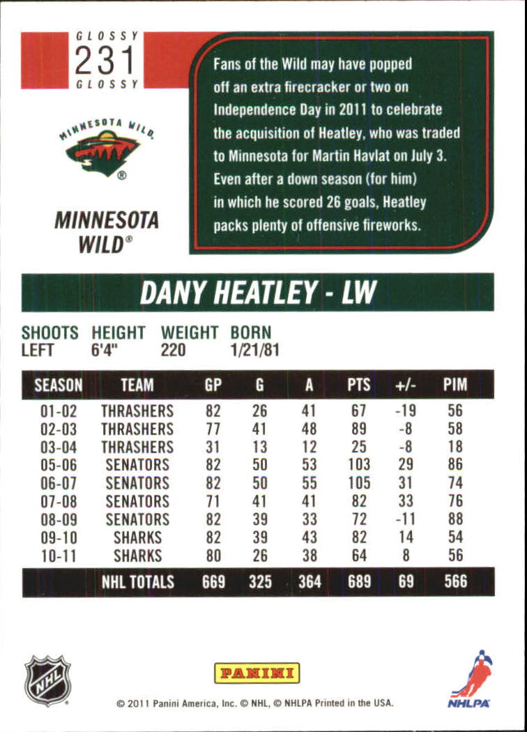 2011-12 Score Glossy #231 Dany Heatley back image