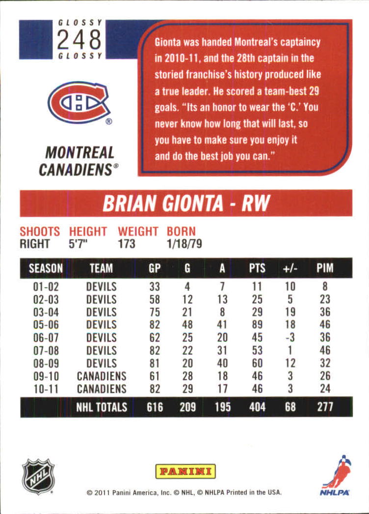 2011-12 Score Glossy #248 Brian Gionta back image