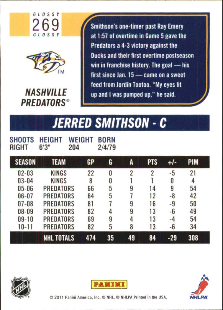 2011-12 Score Glossy #269 Jerred Smithson back image