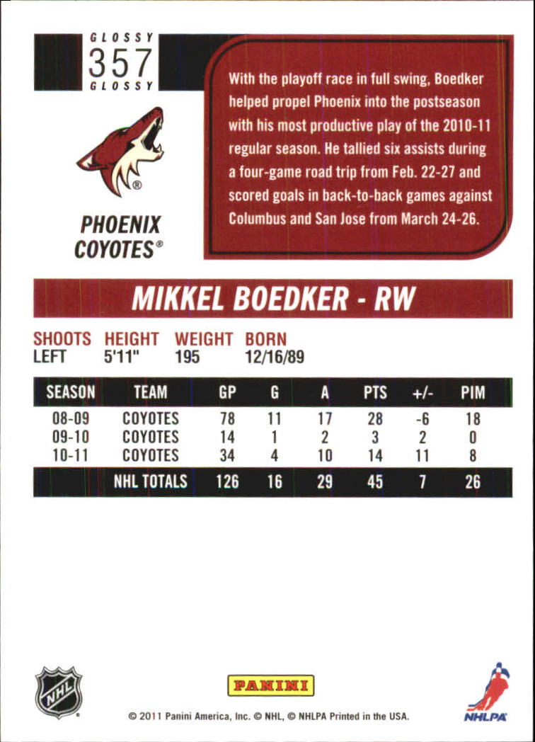 2011-12 Score Glossy #357 Mikkel Boedker back image