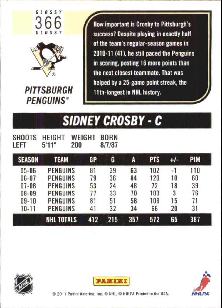 2011-12 Score Glossy #366 Sidney Crosby back image