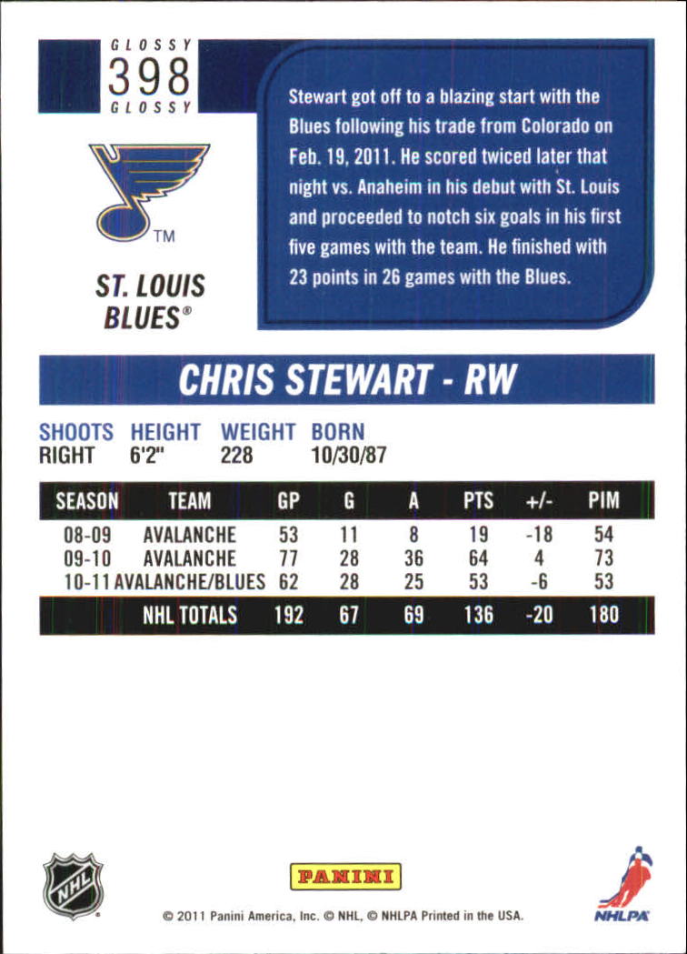 2011-12 Score Glossy #398 Chris Stewart back image