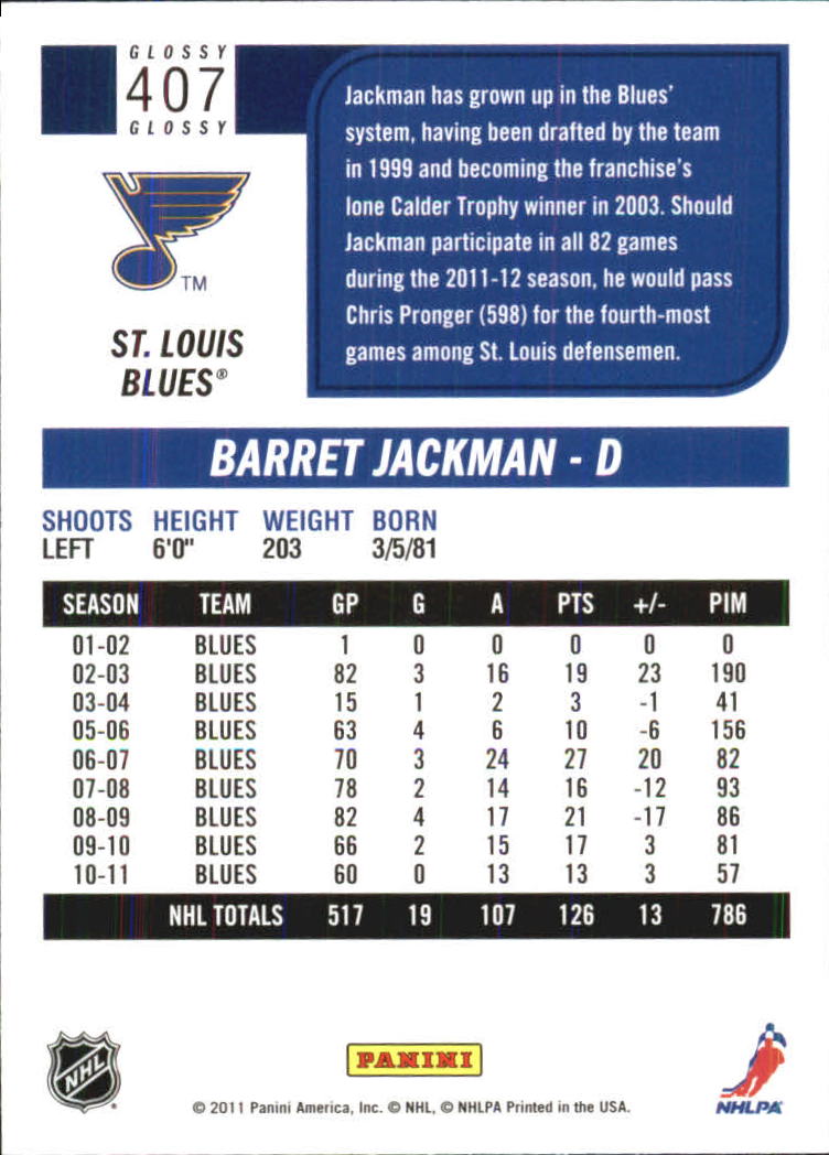 2011-12 Score Glossy #407 Barret Jackman back image