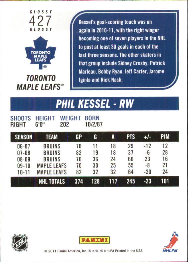 2011-12 Score Glossy #427 Phil Kessel back image