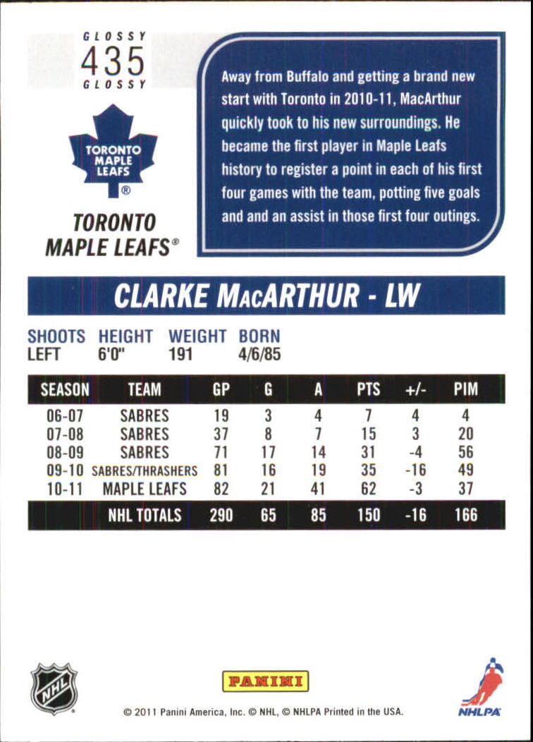 2011-12 Score Glossy #435 Clarke MacArthur back image