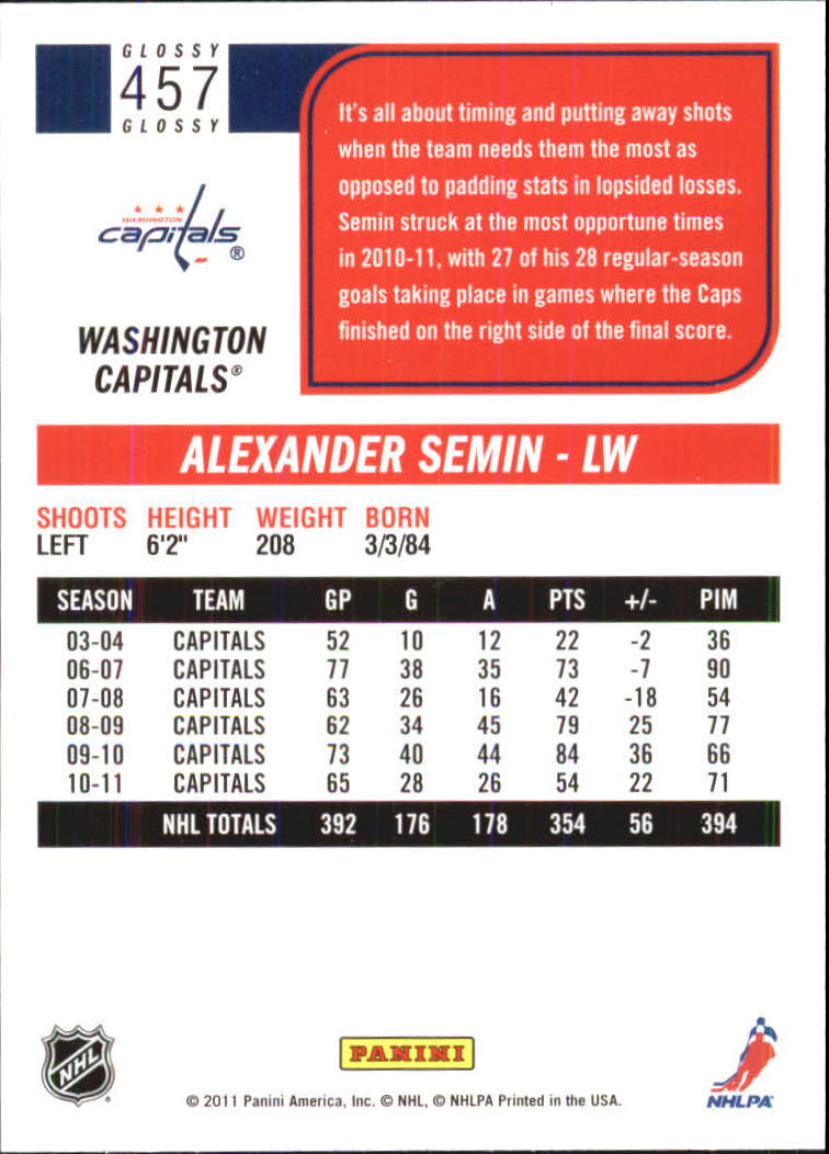 2011-12 Score Glossy #457 Alexander Semin back image
