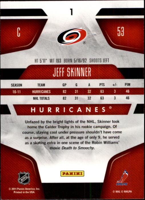 2011-12 Certified #1 Jeff Skinner back image