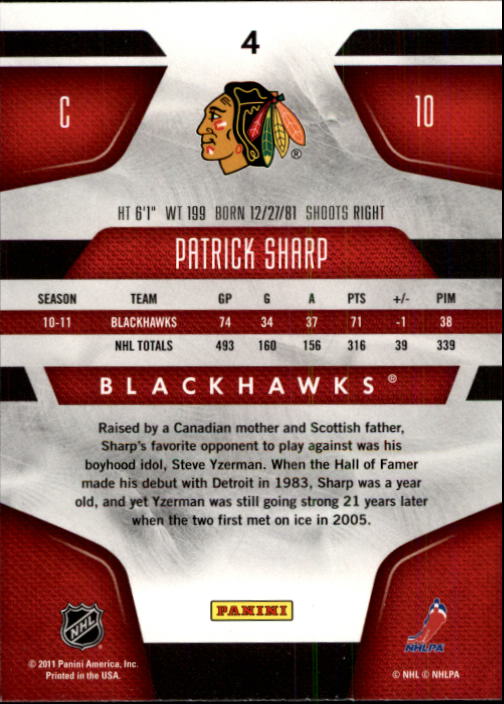 2011-12 Certified #4 Patrick Sharp back image