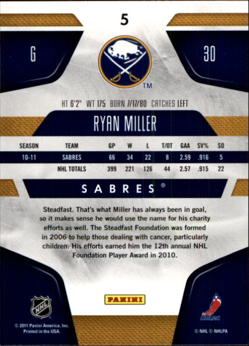 2011-12 Certified #5 Ryan Miller back image