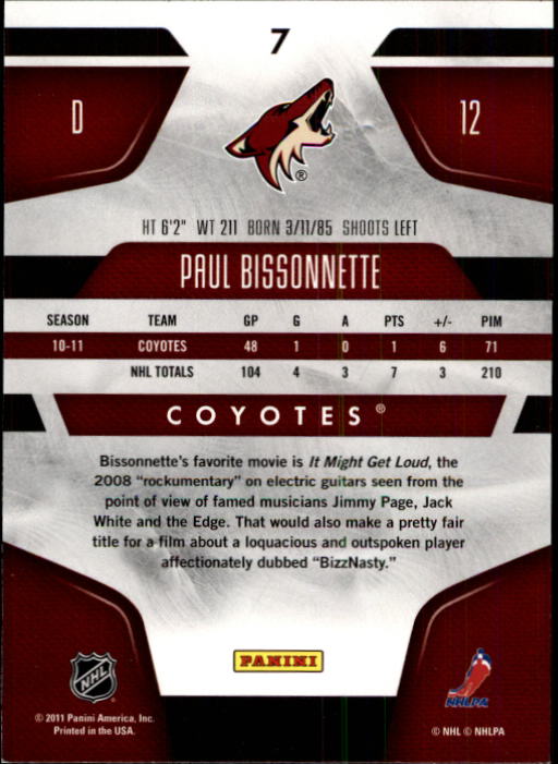 2011-12 Certified #7 Paul Bissonette back image
