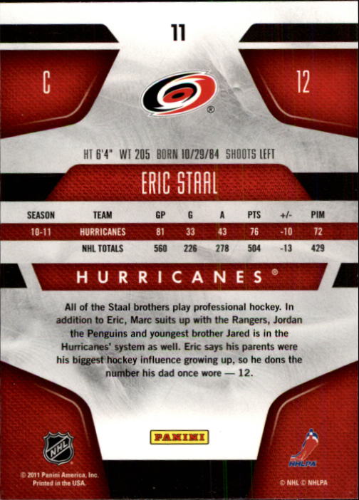 2011-12 Certified #11 Eric Staal back image