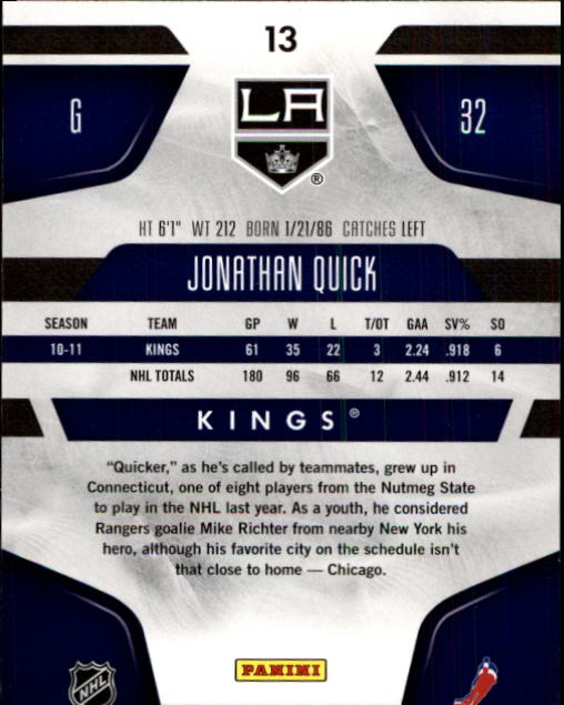 2011-12 Certified #13 Jonathan Quick back image