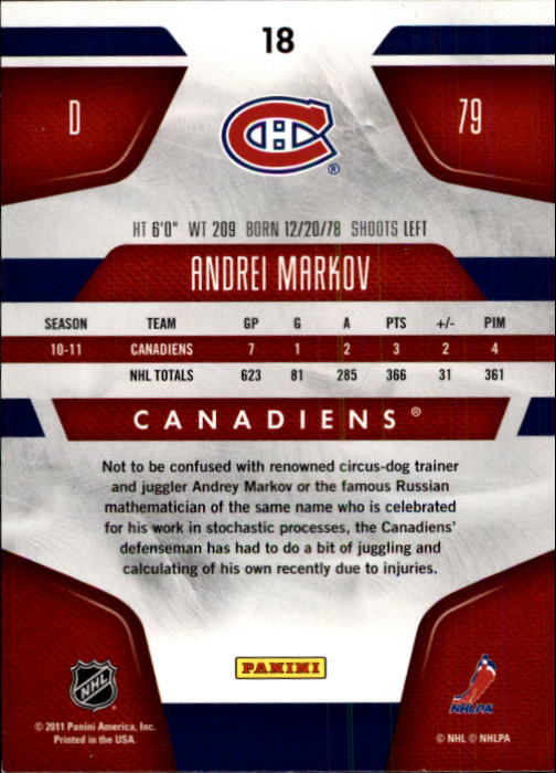 2011-12 Certified #18 Andrei Markov back image