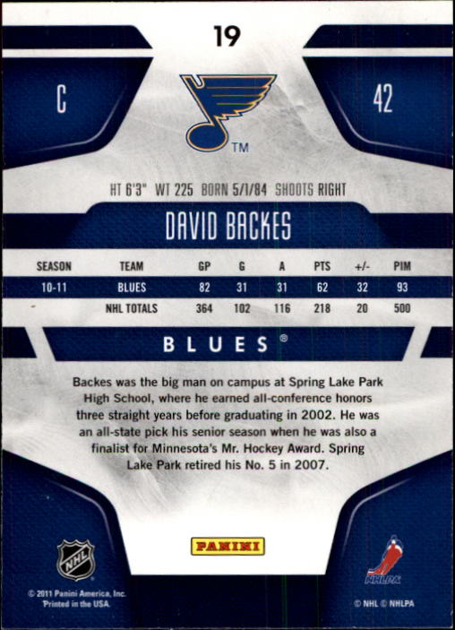 2011-12 Certified #19 David Backes back image
