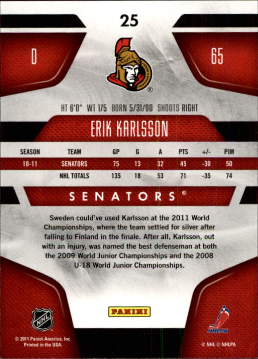 2011-12 Certified #25 Erik Karlsson back image