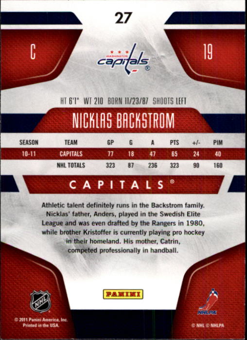 2011-12 Certified #27 Nicklas Backstrom back image