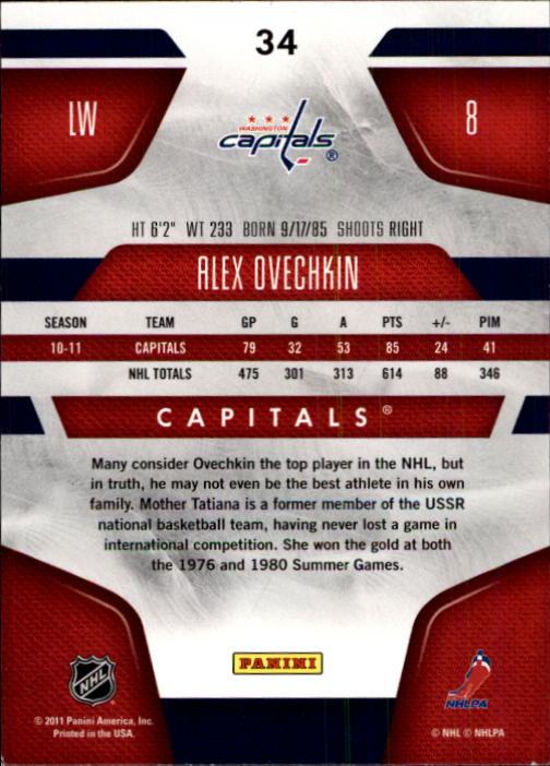 2011-12 Certified #34 Alex Ovechkin back image