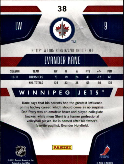 2011-12 Certified #38 Evander Kane back image