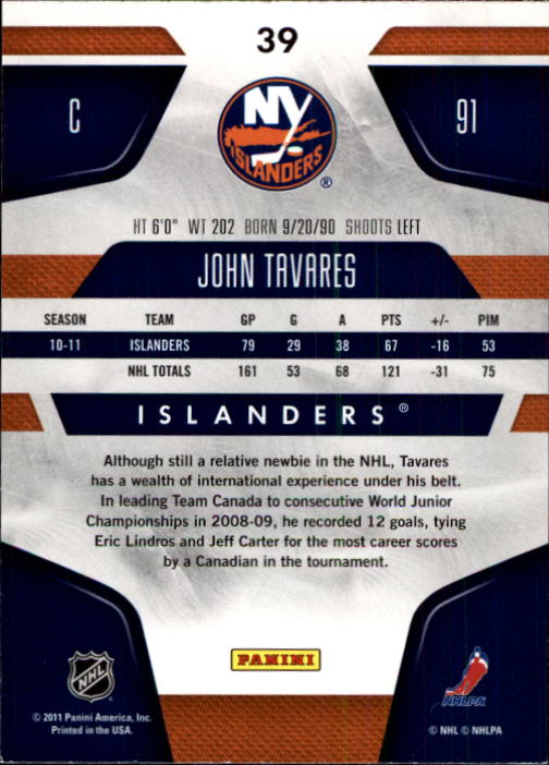 2011-12 Certified #39 John Tavares back image