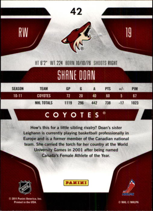 2011-12 Certified #42 Shane Doan back image