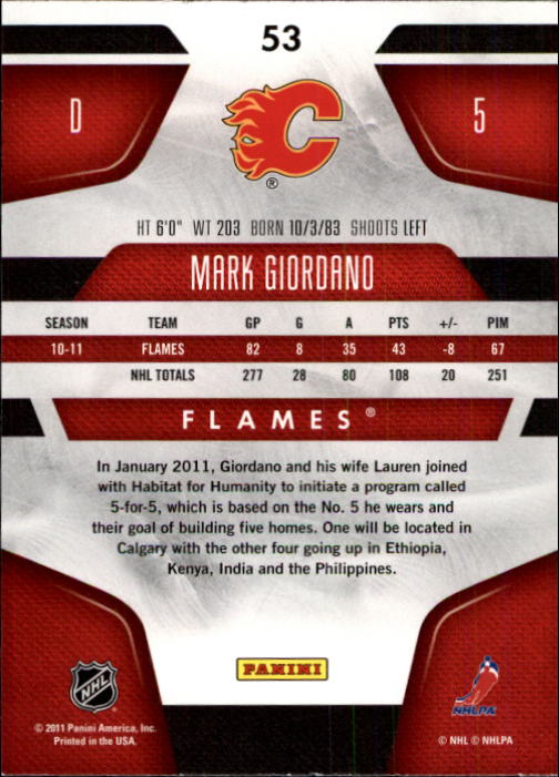 2011-12 Certified #53 Mark Giordano back image