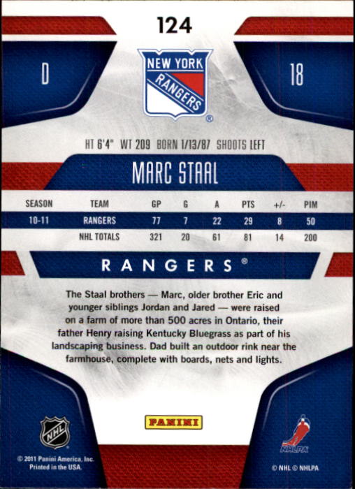 2011-12 Certified #124 Marc Staal back image
