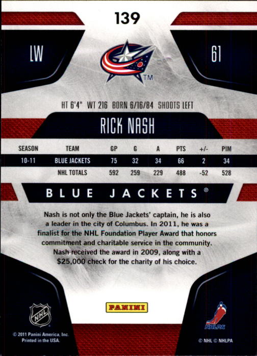 2011-12 Certified #139 Rick Nash back image