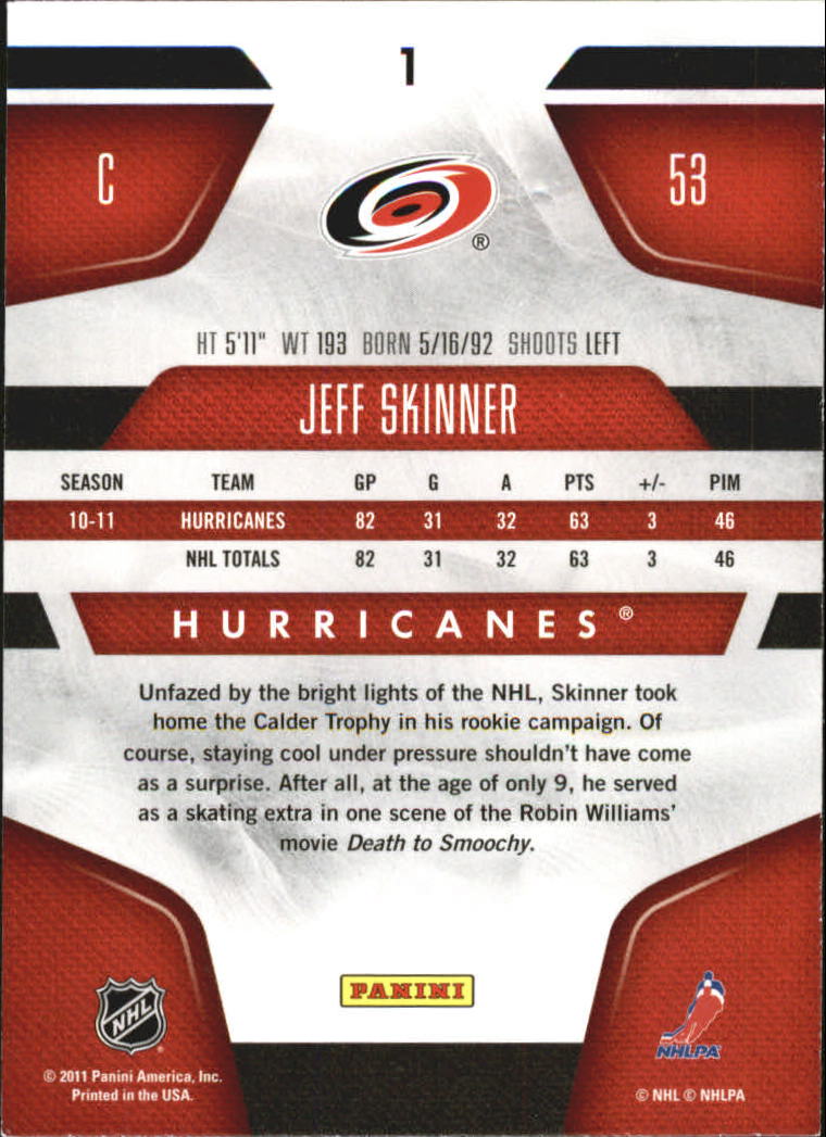 2011-12 Certified Totally Silver #1 Jeff Skinner back image