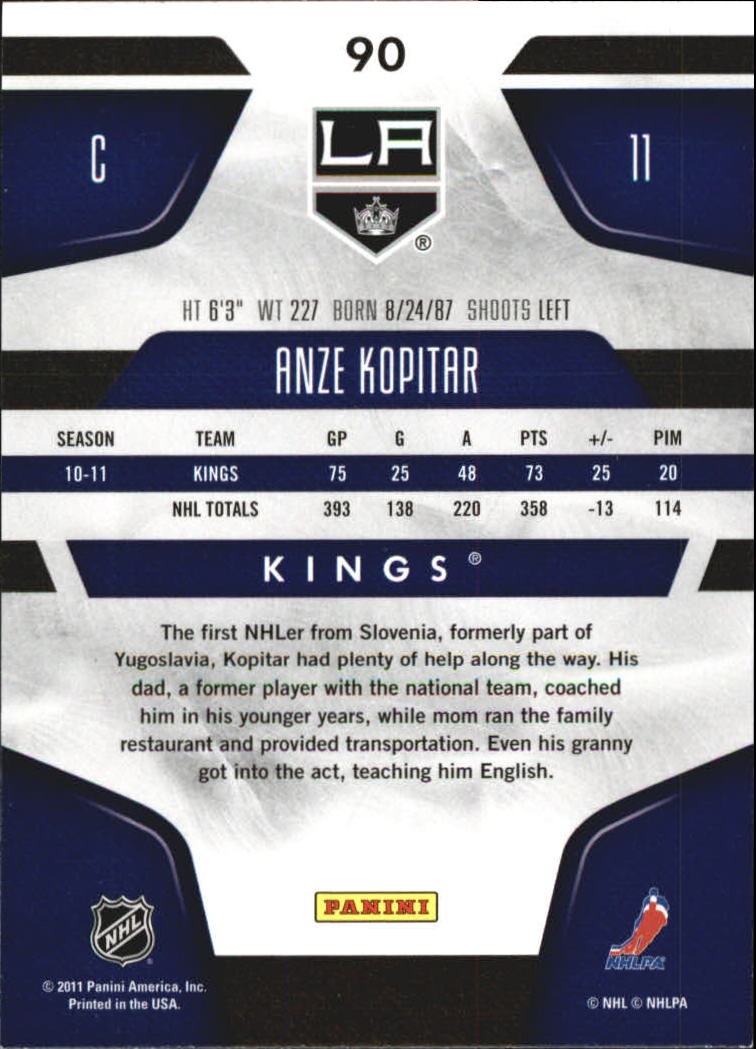2011-12 Certified Totally Silver #90 Anze Kopitar back image